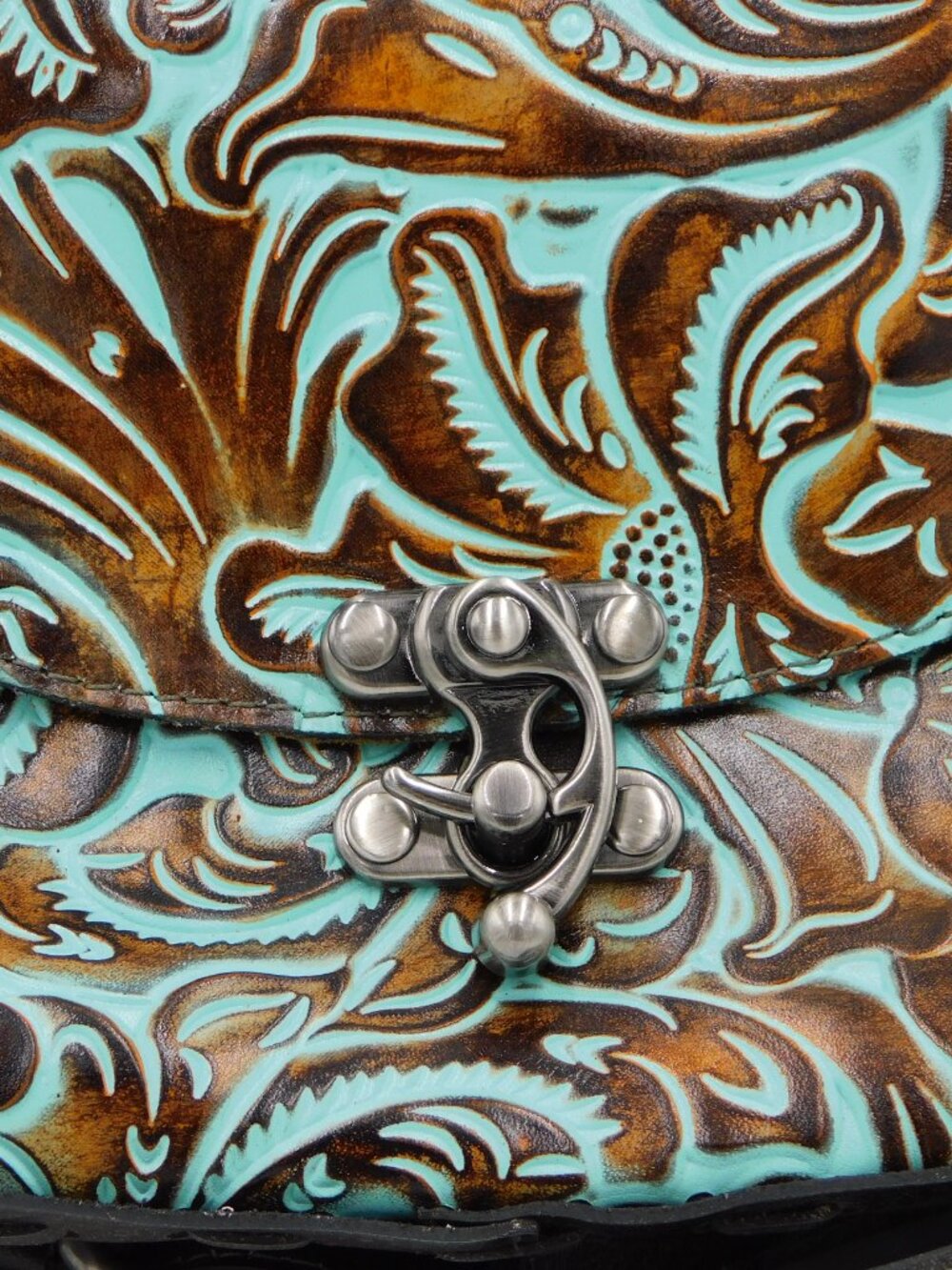 Patricia Nash Lucia Embossed Tooled Leather Turquoise Crossbody Bag | NWT - Picture 3 of 10